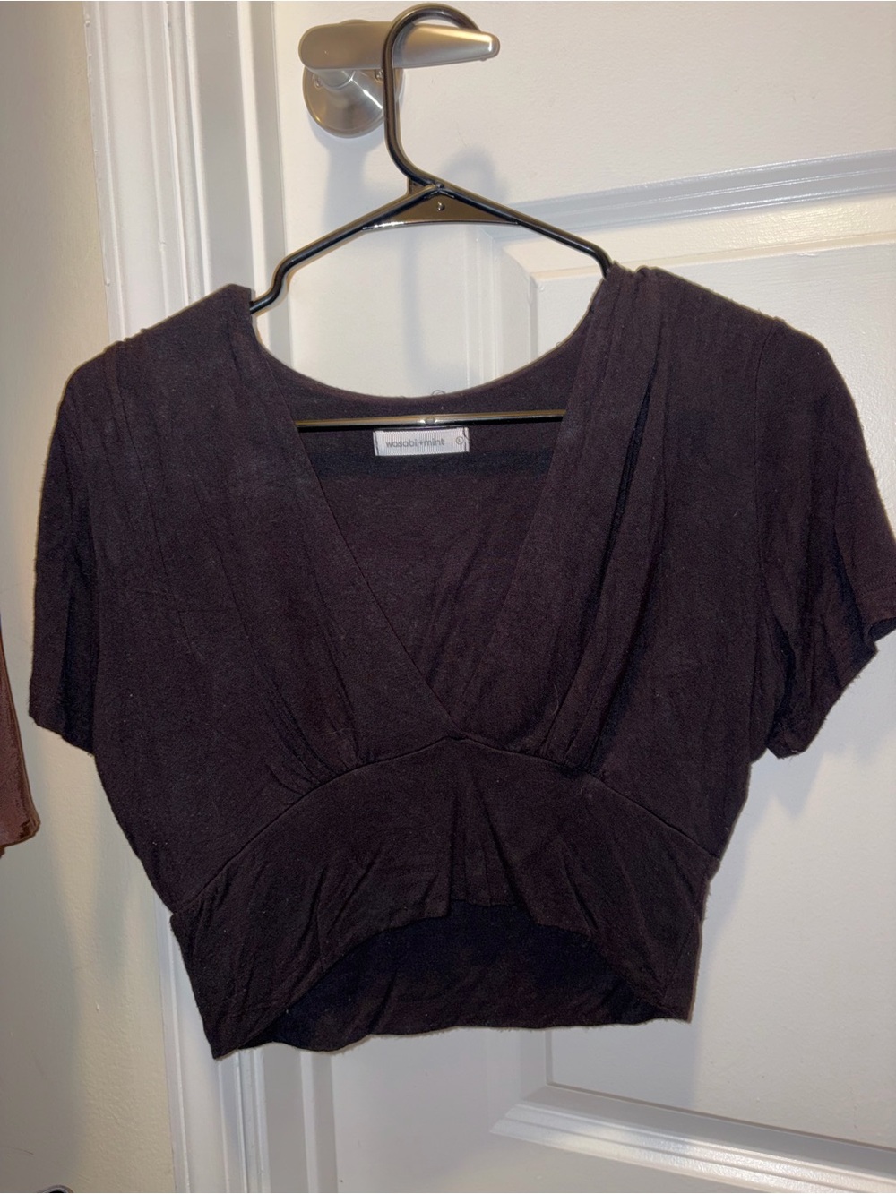 Wasabi + Mint Black V-Neck Short Sleeve Top